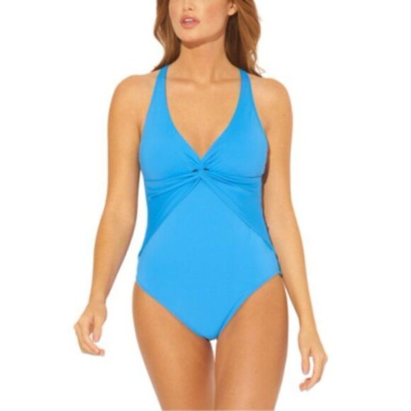 New. Blue Rod Beattie Twist and Shout Plunge One Piece Swimsuit. Size 14. Normal - Picture 4 of 11